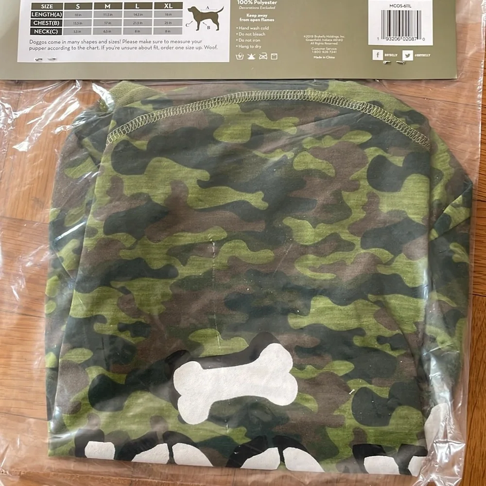 SGT. Woof Camo Pup Dog Shirt Cute Army Soldier Halloween Costume Size Large NEW